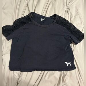 PINK Victoria's Secret Black Mesh Sleeve Crop Top